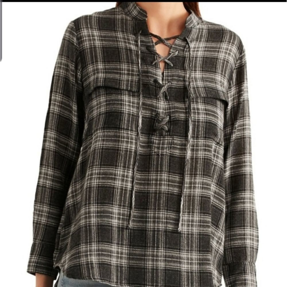 Madewell terrace lace up plaid flannel shirt Sz Sm